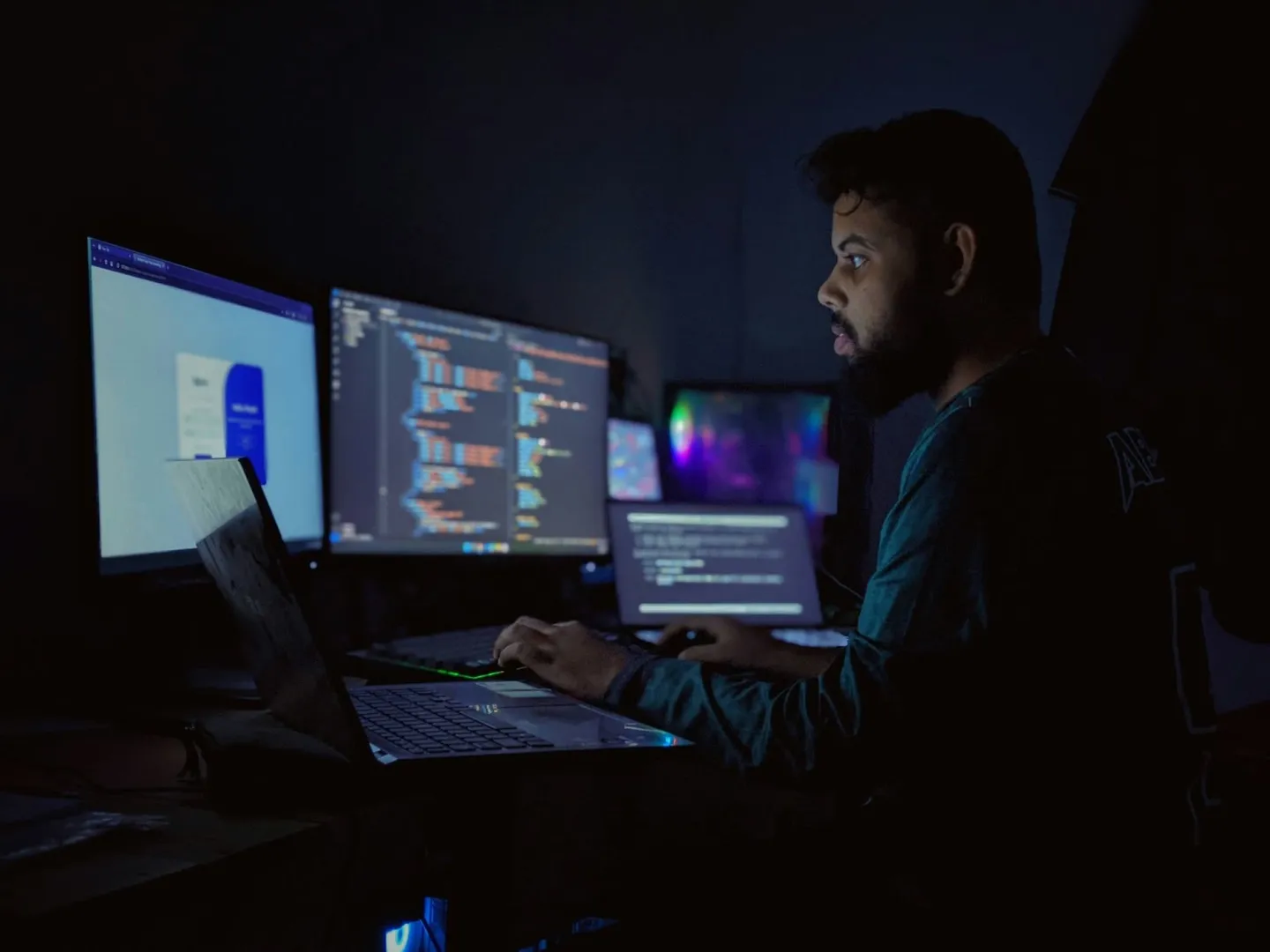 End-to-End Test Automation Should Be Easy to Maintain A man works on multiple screens to run tests.
