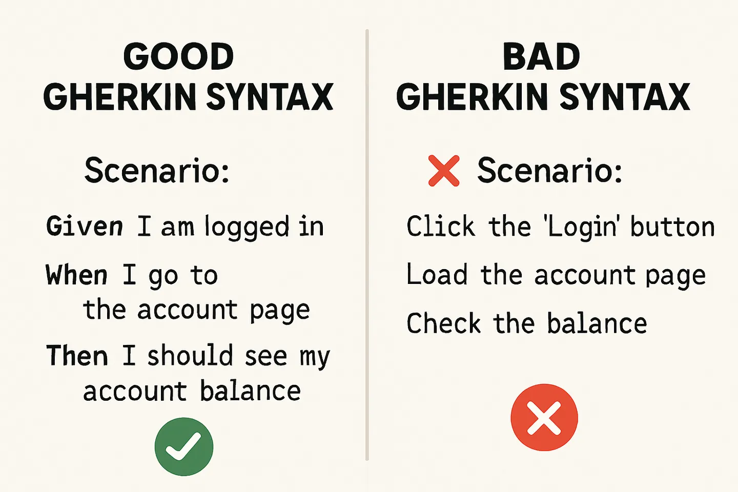 Writing Effective Gherkin Scenarios: Best Practices for Test Management Comparison of effective and ineffective Gherkin syntax examples for BDD testing