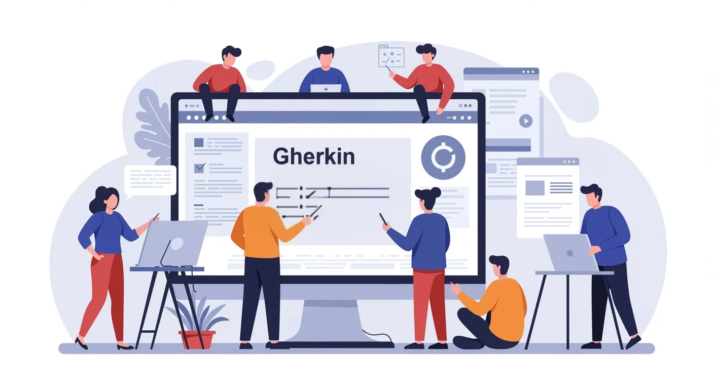 Development team collaborating on Gherkin scenarios for behavior-driven development