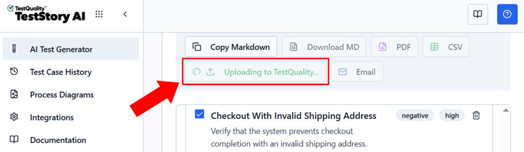 TestStory.ai Test Cases related to Selenium Exception | Process syncing with TestQuality Test Managemen to upload Test Cases