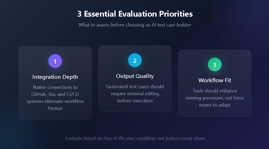 3 Essential evaluation priorities before choosing an AI test case builder 