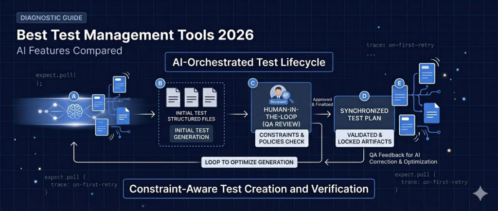 Best Test Management Tools 2026: AI Features Compared Software Testing Best Test Management tools 2026 | Ai Orchestrated SDLC Diagram | Agentic QA | TestQuality & Teststory