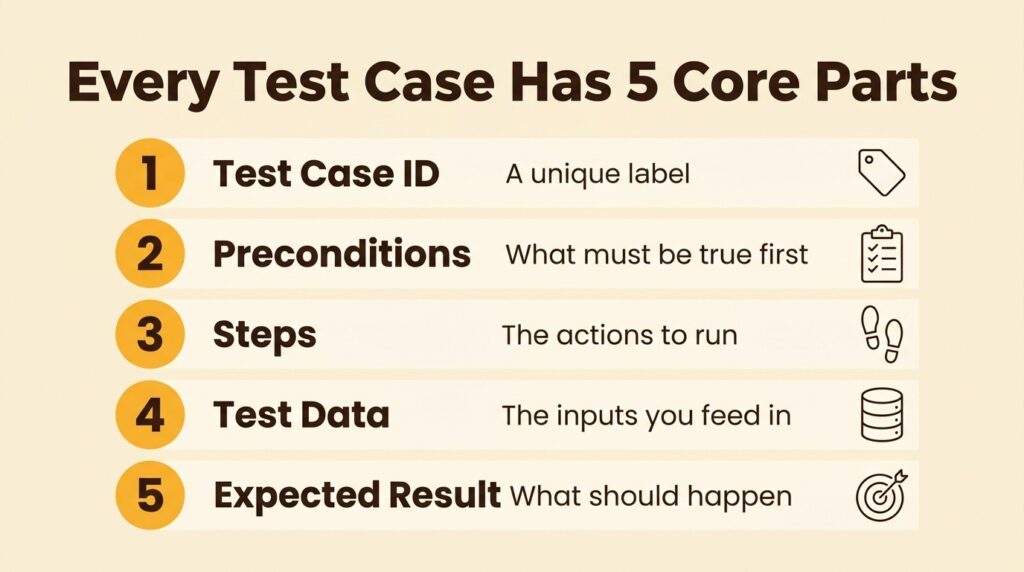 Every test case has 5 core parts 