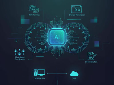 Futuristic illustration of a 24/7 AI tester with circuit infinity loop, connected device | TestQuality Agentic Testing